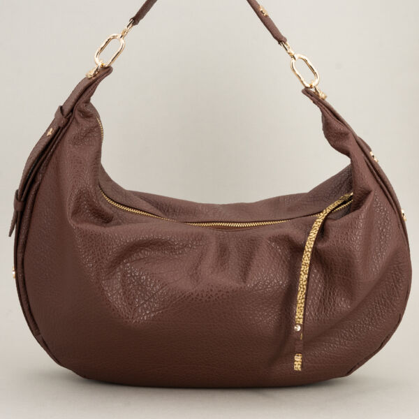 Borbonese borsa hobo elegante in pelle colore marrone brulè, borsa molto fashion in vitello lavorazione bufalo con spallaccio e chiusura con zip. Forma a mezzaluna