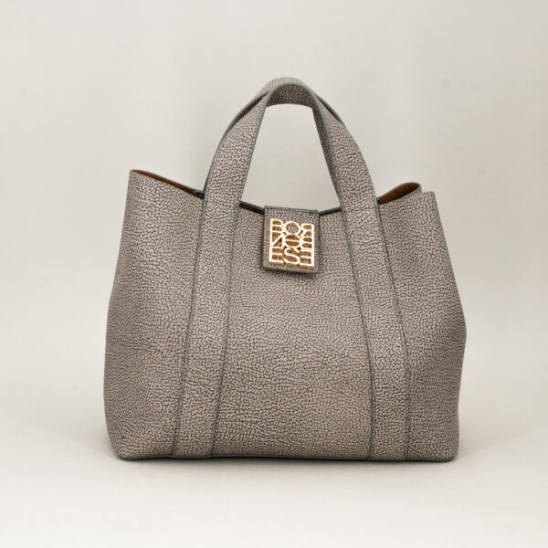 Borbonese borsa a mano elegante grey borsa donna a mano elegante con doppio manico e chiusura superiore con bottone magnetico, pochette interna con laccio di sicurezza chiusa da zip.