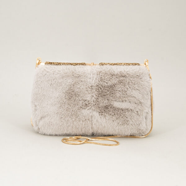 Borbonese tracolla mini bag in eco pelliccia con tracollina in metallo dorato removinile per ottenere una graziosa pochette da sera