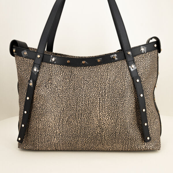 Borbonese shopper large nylon op, borsa a spalla o borsa a mano. Elegante, con manici e chiusa da zip