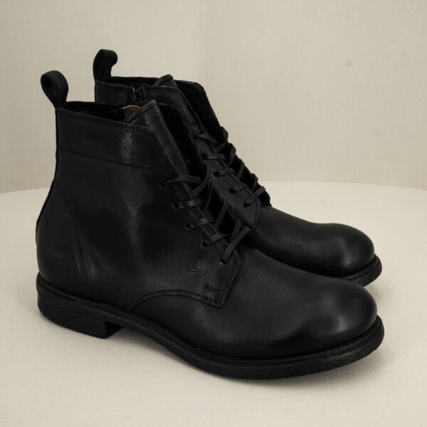 Mjus stivale ankle boots pelle nero, scarpa stivaletto da uomo elegante in vera pelle colore nera con lacci e zip fatta in italia