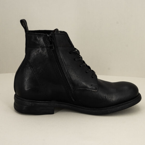 Mjus stivale ankle boots pelle nero, scarpa stivaletto da uomo elegante in vera pelle colore nera con lacci e zip fatta in italia