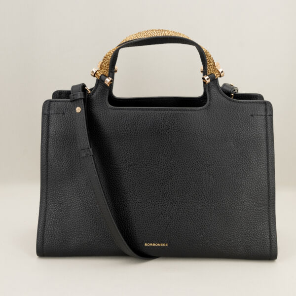 Borbonese bauletto medium nero,borsa a mano e tracolla borsa da ufficio robusta ed elegante.