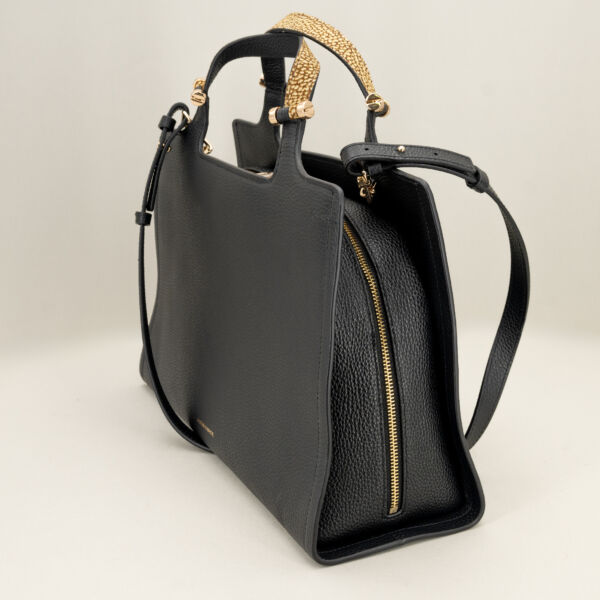 Borbonese bauletto medium nero,borsa a mano e tracolla borsa da ufficio robusta ed elegante.