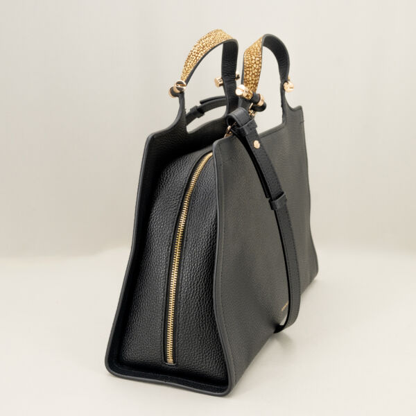 Borbonese bauletto medium nero,borsa a mano e tracolla borsa da ufficio robusta ed elegante.