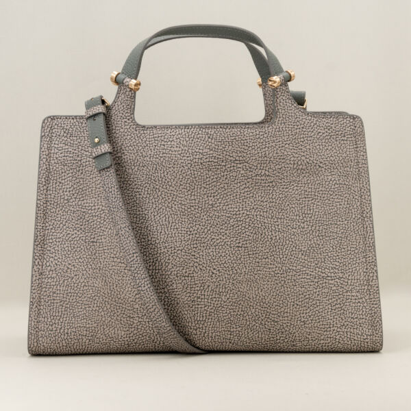 Borbonese bauletto medium graffiti grigio, borsa a mano e tracolla borsa da ufficio robusta ed elegante.