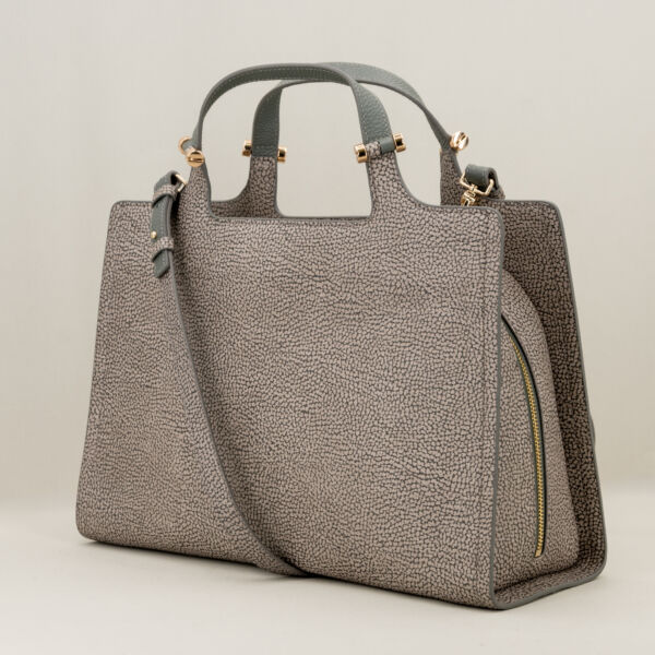 Borbonese bauletto medium graffiti grigio, borsa a mano e tracolla borsa da ufficio robusta ed elegante.