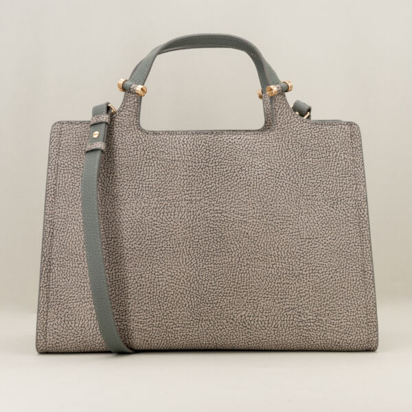 Borbonese bauletto medium graffiti grigio, borsa a mano e tracolla borsa da ufficio robusta ed elegante.