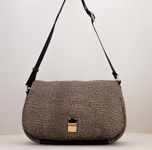 Borbonese borsa cross over op natural, borsa donna con tracolla e patta, chiusura con zip. look giovane