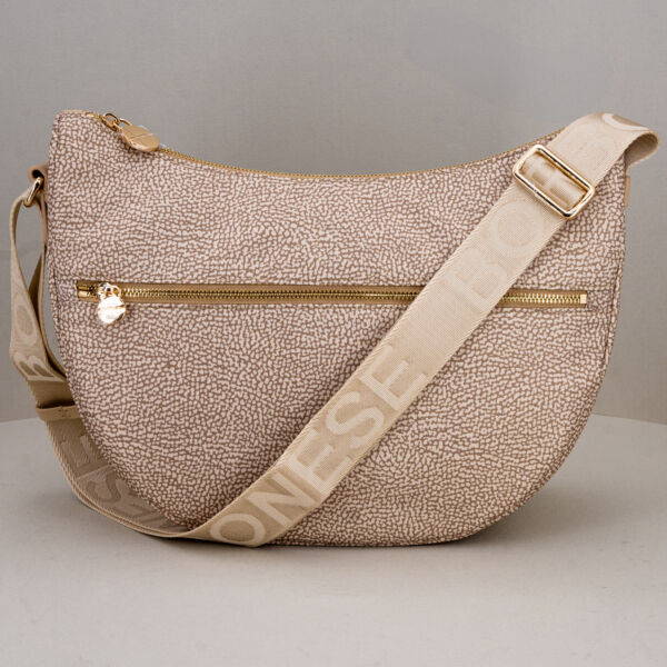 Borbonese Luna Bag middle sand, borsa donna tracolla in nylon leggera robusta e capiente.