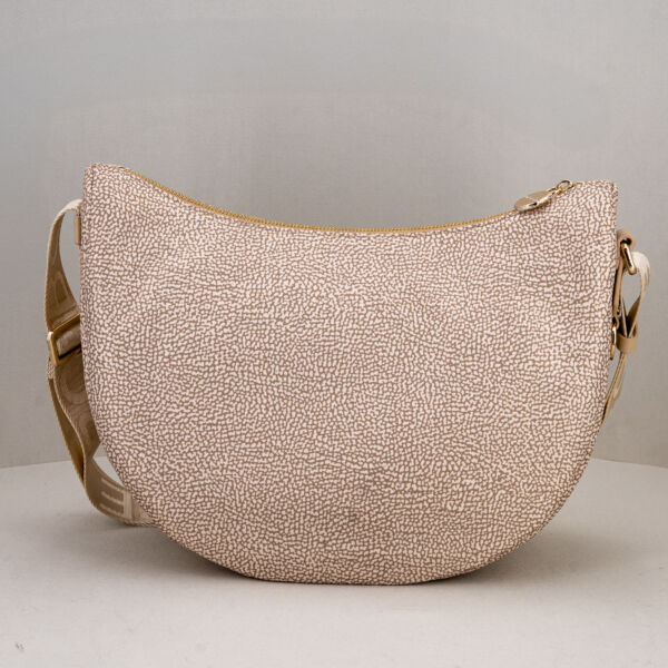 Borbonese Luna Bag middle sand, borsa donna tracolla in nylon leggera robusta e capiente.