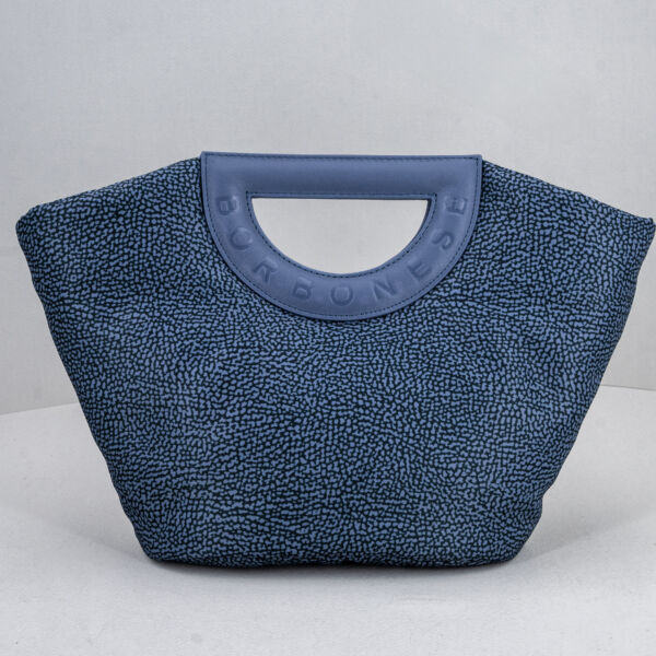 Borbonese borsa shopping tracolla denim, da usare sia come borsa tracolla sia come borsa elegante a mano. In nylon e pregiata pelle.