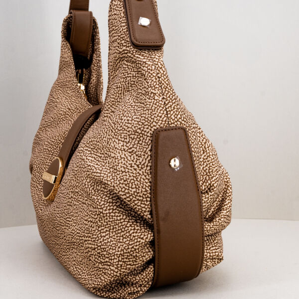 Borbonese borsa hobo op marrone con spallaccio per uso come borsa a spalla. Colore marrone e beige elegante e raffinato.