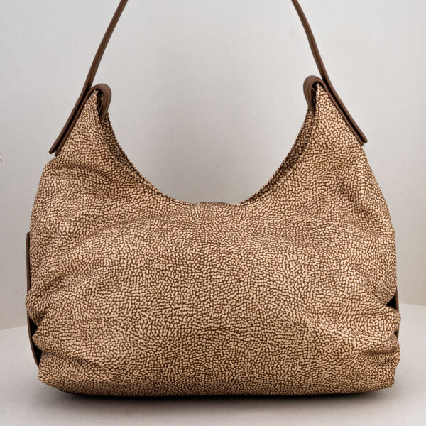 Borbonese borsa hobo op marrone con spallaccio per uso come borsa a spalla. Colore marrone e beige elegante e raffinato.