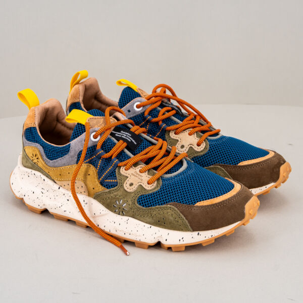 Flower Mountain sneaker Yamano 3 marrone in tessuto tecnico e suede colore marrone, blu e senape