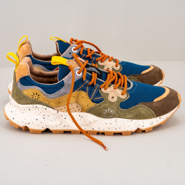 Flower Mountain sneaker Yamano 3 marrone in tessuto tecnico e suede colore marrone, blu e senape