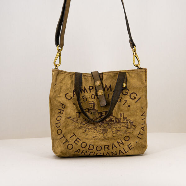 Campomaggi borsa in tela canva beige medium, in tela con finiture in pelle, borsa unisex shopper artigianale italiana