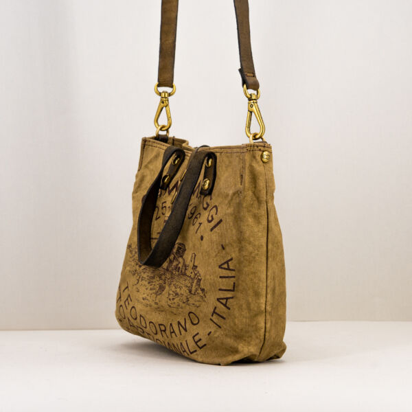 Campomaggi borsa in tela canva beige medium, in tela con finiture in pelle, borsa unisex shopper artigianale italiana