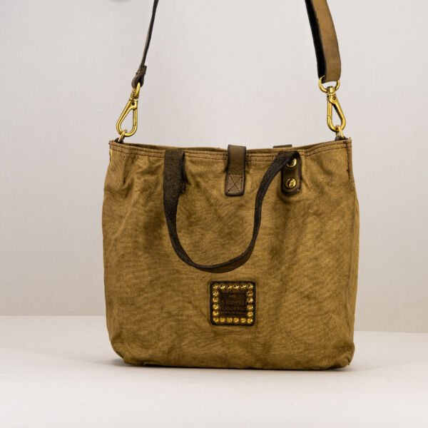 Campomaggi borsa in tela canva beige medium, in tela con finiture in pelle, borsa unisex shopper artigianale italiana